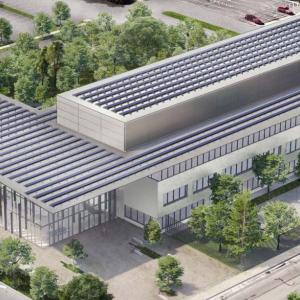 Exterior rendering of a large office building.