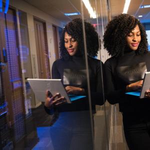 person looking at laptop