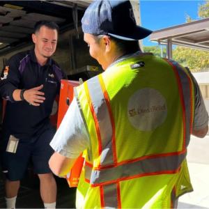 Medical support departs Direct Relief's warehouse on Oct. 15, 2025. Field medic packs for first responders in Alaska were included in aid that departed and are part of ongoing flood response to the state. (Shannon Hickerson/Direct Relief)