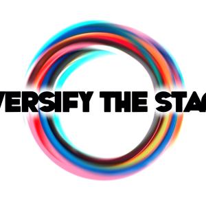 Diversify The Stage appears in black lettering in front of a mix of colors swirled in a circle.