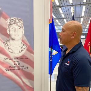 person looking at art