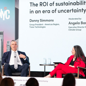 Donny Simmons, Group President of the Americas for Trane Technologies, in conversation with Helen Clarkson, CEO of the Climate Group about unlocking the ROI of sustainability.