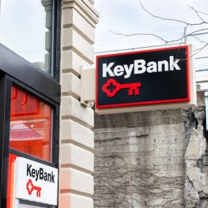 KeyBank sign shown on the exterior of the new downtown Erie, PA branch.