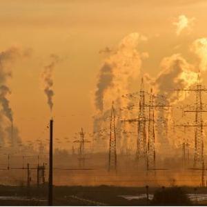 Factories spitting pollution into the sky.