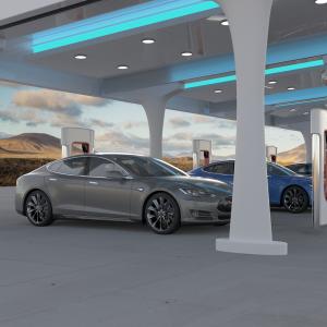 Electric Vehicle parked near chargers 