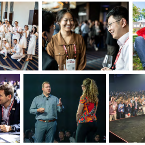 Collage of six photos of volunteers and groups of people.