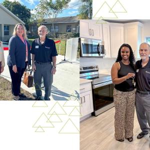 people standing in front of and inside their homes