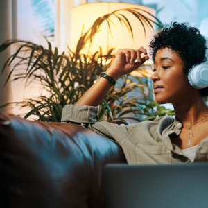 Woman with Headphones on
