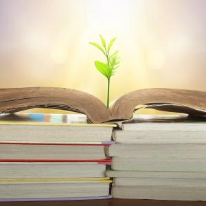 artistic representation of a plant growing from an open book