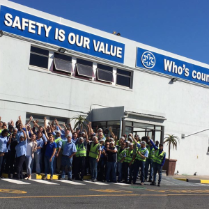 A large group of people stood outside the Epping manufacturing facility 