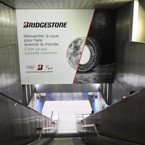 Bridgestone banner on an escalator 