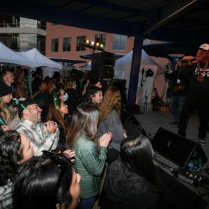 audience looking up at stage