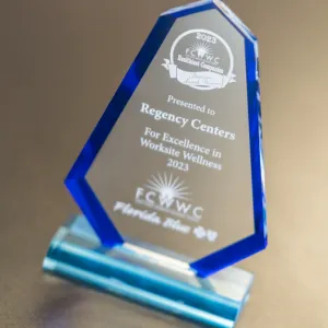 Close up of a FCWWC award "For excellence in workplace wellness."