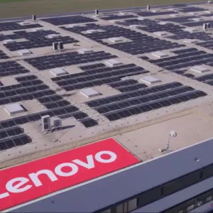 Solar panels on a Lenovo building roof