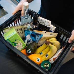 Shopping basket full of Fairtrade groceries