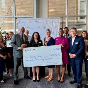 Joined by representatives from Dutchess County and Senator Rolison’s office, KeyBank and Family Services celebrate a gift of $150,000 to support teen mental health and wellness programming.