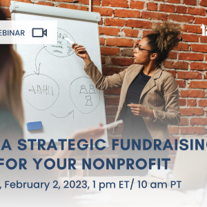 person writing on dry erase board with text overlay promoting Feb 2 webinar for nonprofits