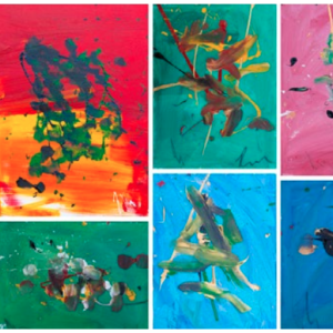 A sampling of artwork created by the chimps from the Save the Chimps sanctuary in Fort Pierce, Florida