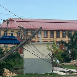 Downed power lines outside a hospital in St. Elizabeth Parish, Jamaica