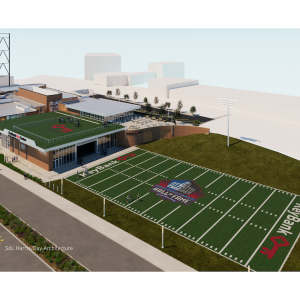 Aerial rendering view of the field at the KeyBank center.