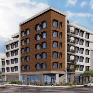 Firestone apartment building rendering.
