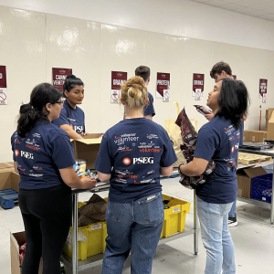 volunteers packing food