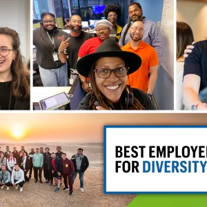 Collage of photos with the text 'Best employers for diversity' 