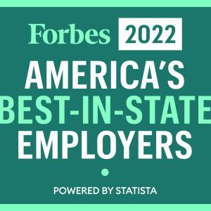 Forbes 2022 America’s Best-In-State employers logo – blue and white 