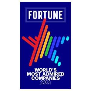 FORTUNE logo above a lined, rainbow colored star and "World's most admired companies 2023" at the bottom.