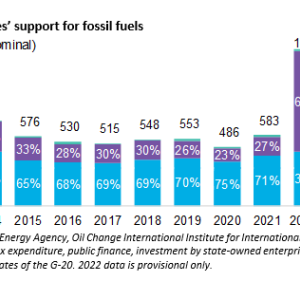 Info graphic, bar chart "Figure 1: G-20 Countries' support for fossil fuels." With data from 2013-2022.