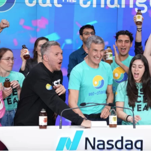 Seth and Spike ringing the bell at the Nasdaq