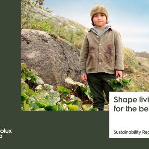 "Shape living for the better Sustainability Report 2022" with Electrolux Group logo and child