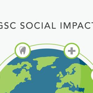 Illustration of globe with text: GSC Social Impact