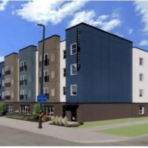 Garrett Square apartments, Cleveland. Rendering of the outside of the community.