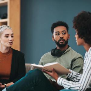 Three people studying together