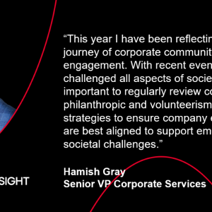 photo of Hamish Gray (Senior VP Corporate Services) along with a quote