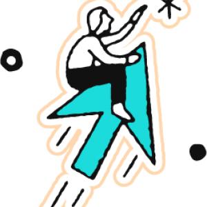 Illustration of a person on an arrow heading towards a star.