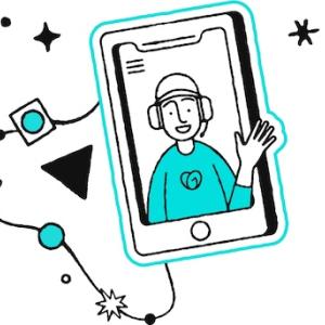 Illustration of a person waving on a smartphone. 