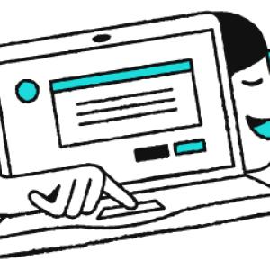 Illustration of a hand on a laptop.