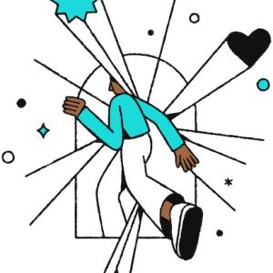 Illustration of a person going through a door.
