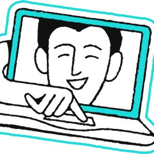 Illustration of a male face on a laptop with a hand reaching around to hit a key.