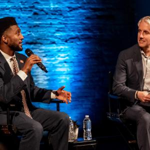 Mayor Scott being interviewed.