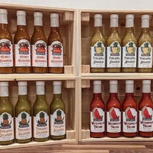 Display showing the various sauces.