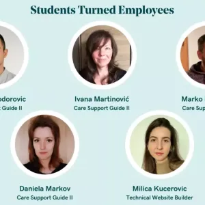 Photo montage of students turned employees.