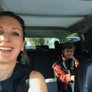 Tamara in the car with her son.