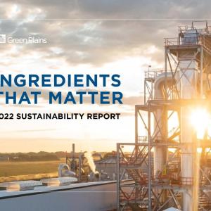 "Ingredients That Matter 2022 sustainability report" in front of building with sun