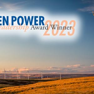 The Green Power 2023 Leadership Award. Field of Windmills shown.