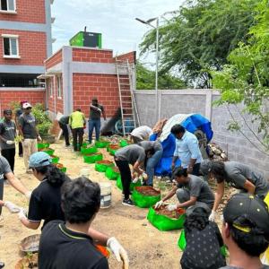 people working together outside
