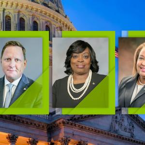 three profiles of noted individuals a government building in the background