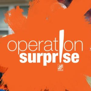 Operation Surprise logo: Woman holding her hands in the shape of a heart. Man opening a box.